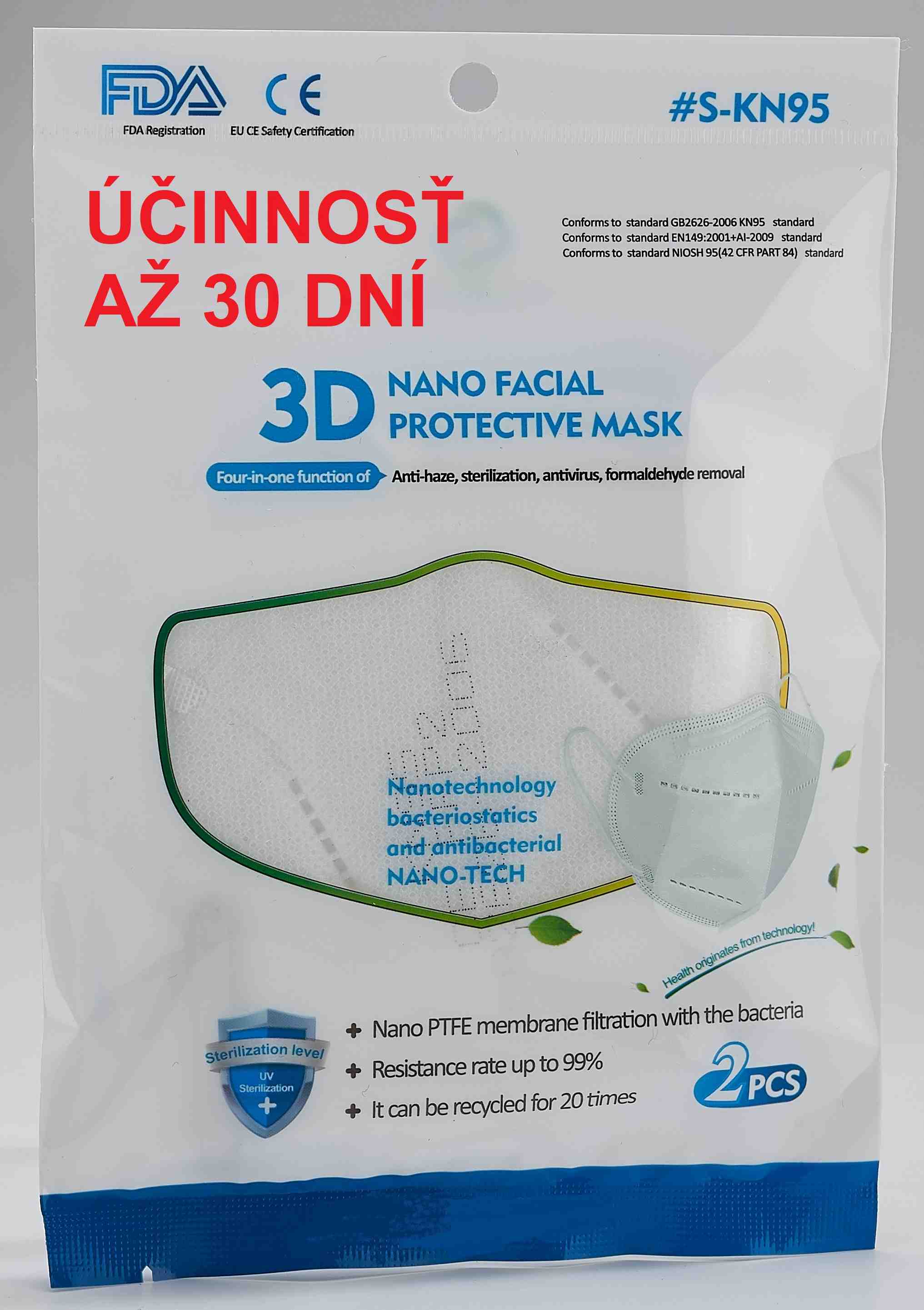Respirátor 3D NANO (FFP2), s účinnosťou 99,6% - cena za bal/2ks
